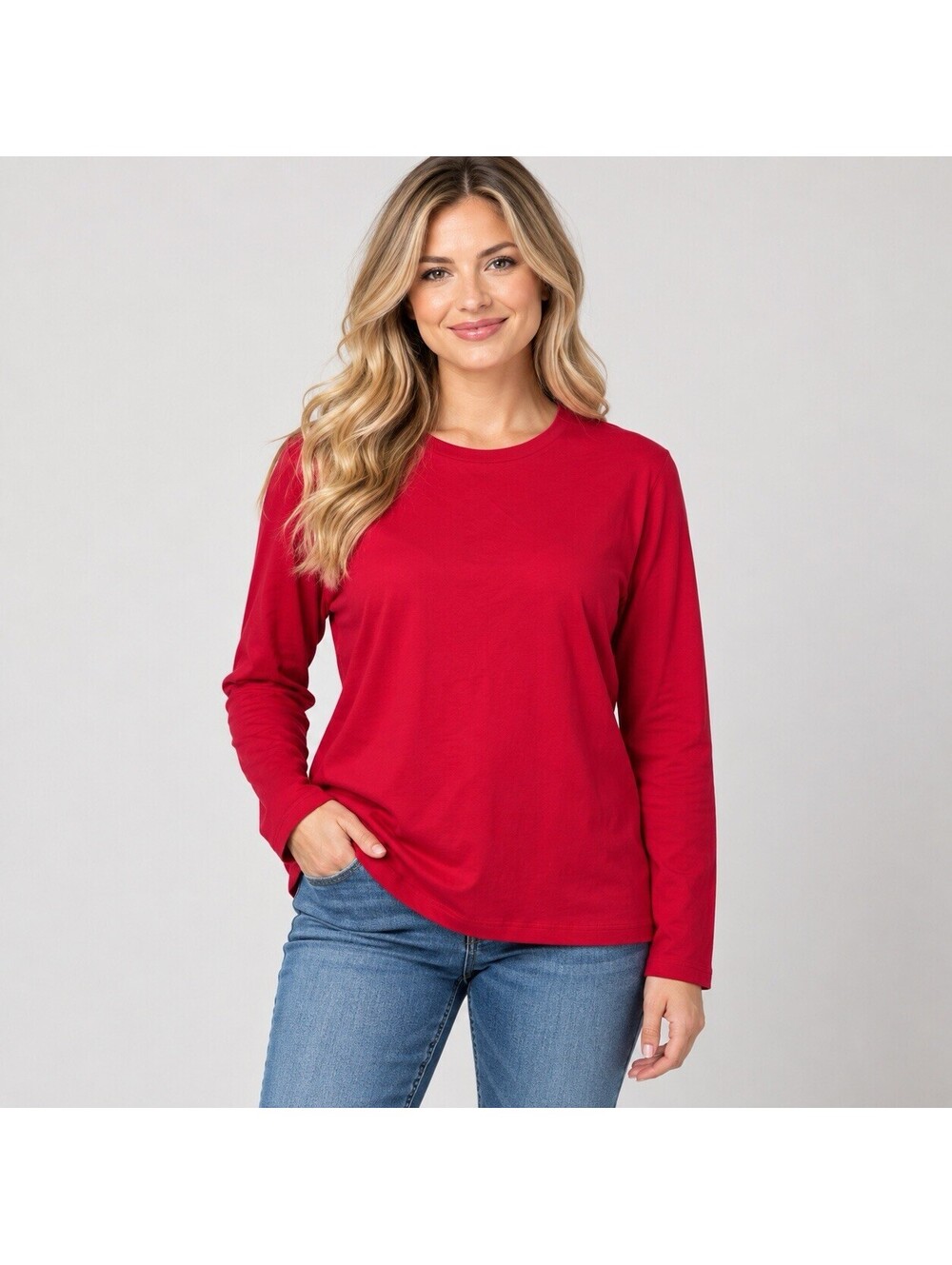 Jones New York Signature Red Cotton Long Sleeve Top Women’s XL Classic Preppy